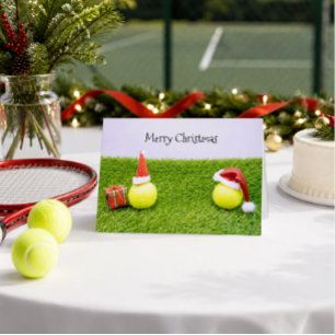 Tennis Christmas with tennis ball and Santa hat Holiday Card