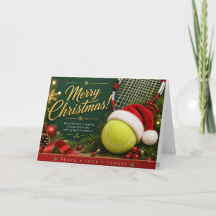 Tennis Christmas with tennis ball and Santa hat  Holiday Card