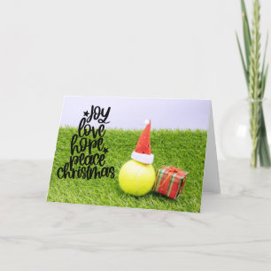Tennis Christmas with tennis ball and Santa hat Holiday Card