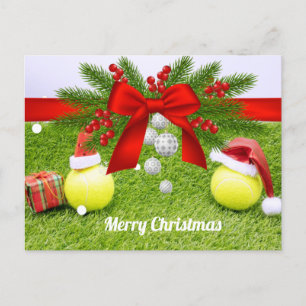 Tennis Christmas with tennis ball and Santa hat  Holiday Postcard