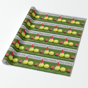 Tennis Christmas with tennis ball and Santa hat Wrapping Paper