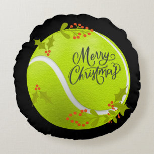 Tennis Christmas with tennis ball and Santa   Round Cushion