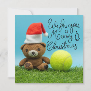Tennis Christmas with tennis ball and Teddy Santa  Holiday Card