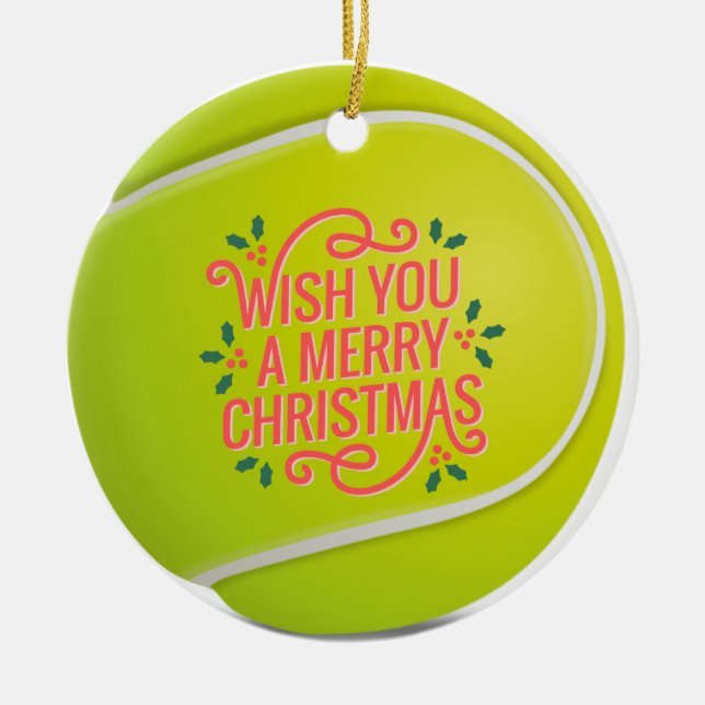Tennis Christmas with tennis ball Ceramic Tree Decoration (Front)