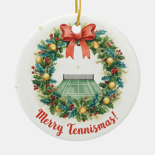 Tennis Christmas with tennis ball  Ceramic Tree Decoration (Front)
