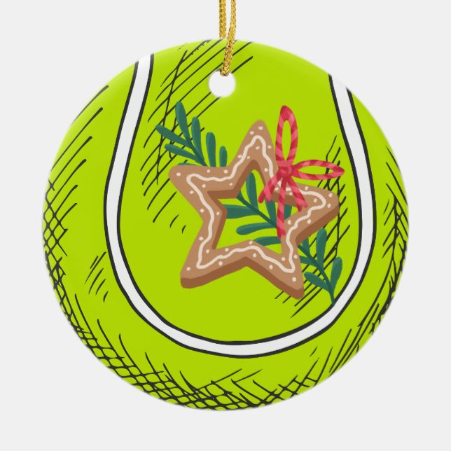 Tennis Christmas with tennis ball for Player   Ceramic Tree Decoration (Front)