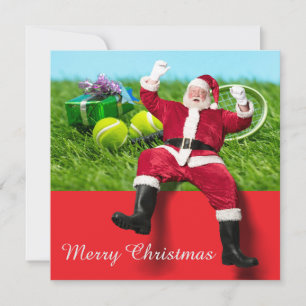 Tennis Christmas with tennis ball gift ornament H Holiday Card