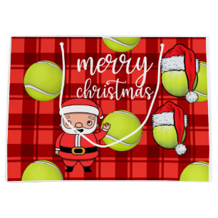 Tennis Christmas with tennis ball Santa Claus Large Gift Bag