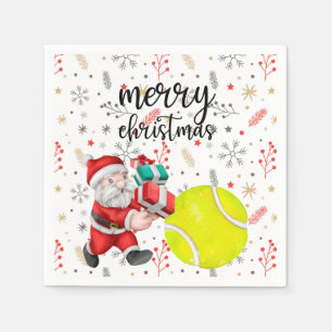 Tennis Christmas with tennis ball Santa Claus   Napkin