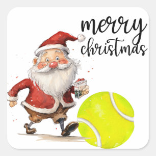Tennis Christmas with tennis ball Santa Claus  Square Sticker