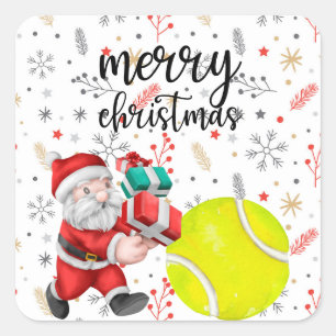 Tennis Christmas with tennis ball Santa Claus  Square Sticker