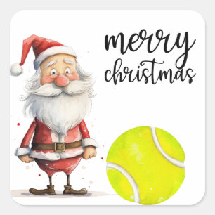 Tennis Christmas with tennis ball Santa Claus Square Sticker
