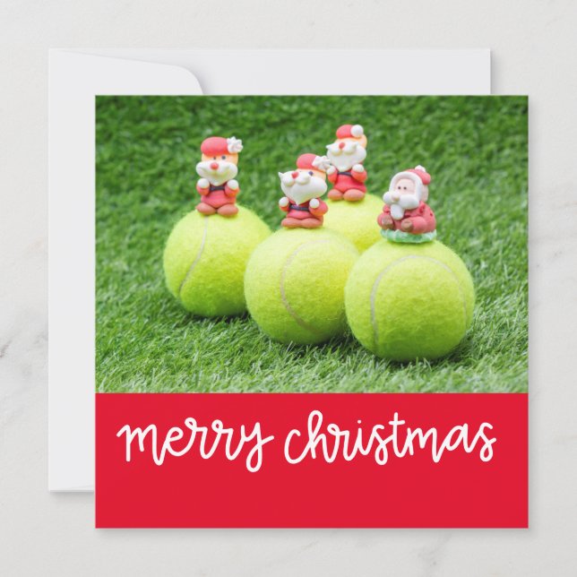 Tennis Christmas with tennis ball with Santa Claus Holiday Card (Front)