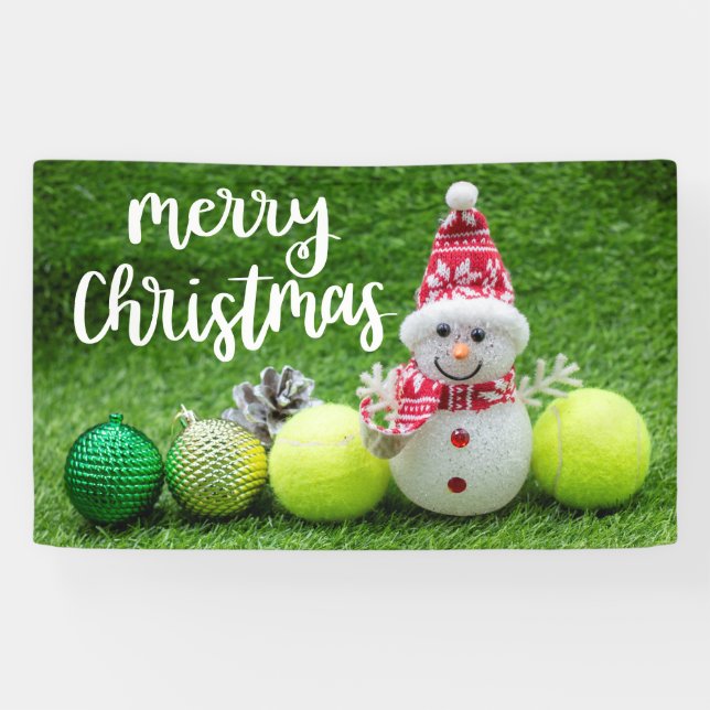 Tennis Christmas with tennis ball with Snowman  Banner (Horizontal)