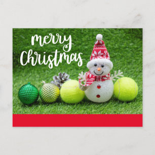 Tennis Christmas with tennis ball with Snowman  Holiday Postcard