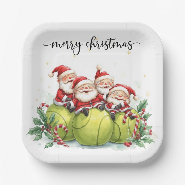 Tennis Christmas with tennis themed  Paper Plate (Front)