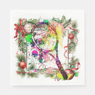 Tennis Christmas Wreath Watercolor Napkin