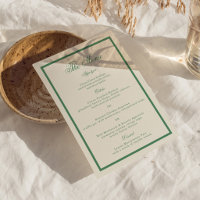 Tennis Club Green Preppy Stripe Wedding Menu Card
