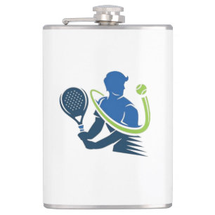 Tennis Club Logo -  Dynamic Action, Sporty Style Hip Flask