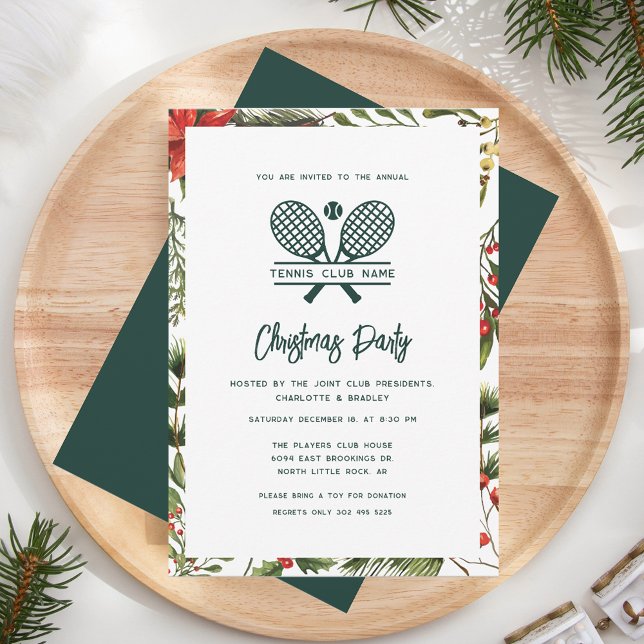 Tennis Club Members Annual Christmas Party Invitation (Christmas Party Invitation Lawn Tennis Country Club Annual Event)