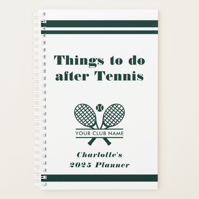 Tennis Club Name Team Player 2025 Green Custom Planner (Front)