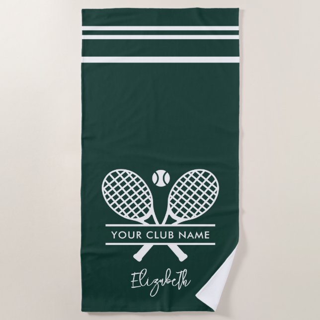 Tennis Club Name Team Swag Green Custom Beach Towel (Front)