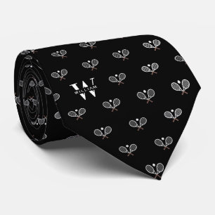 Tennis Clubs Monogram Name Black Neck Tie