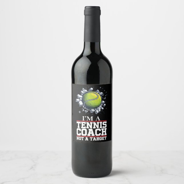 Tennis Coach Ball cracking wall  for coach Wine Label (Front)