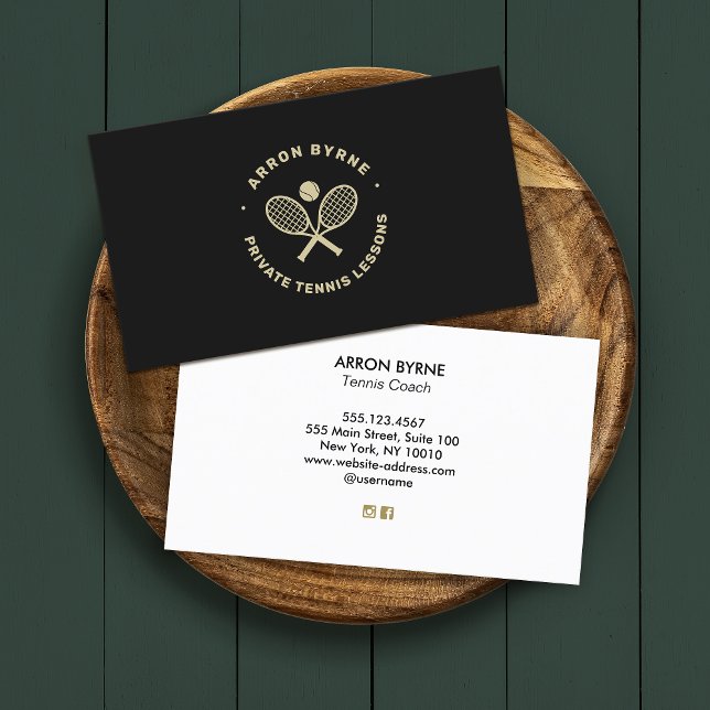 Tennis Coach  Black Gold  Business Card (Creator Uploaded)