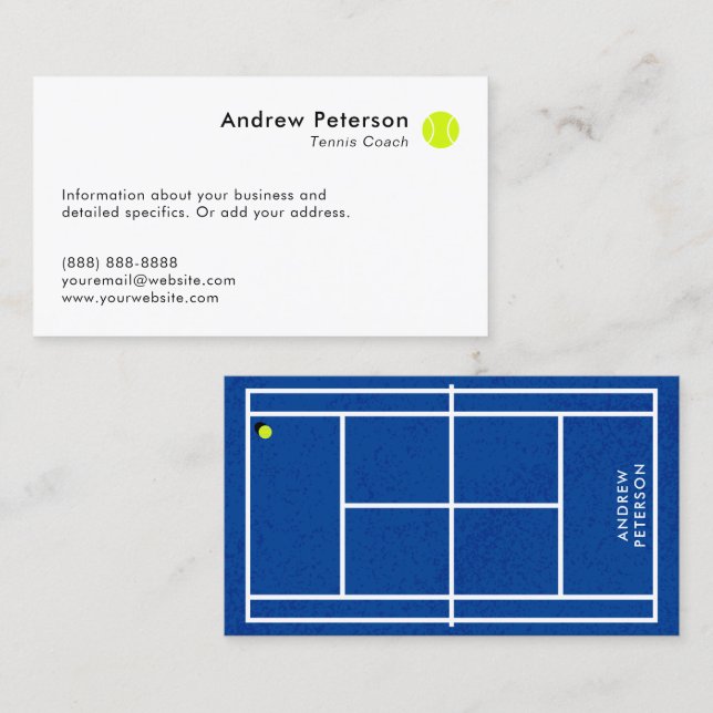 Tennis Coach Blue Court Business Card (Front/Back)
