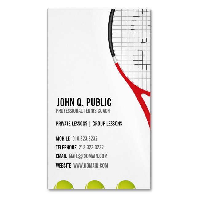 Tennis Coach Business Card Magnets (Front Vertical)