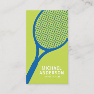 Tennis coach business card with racket, blue green