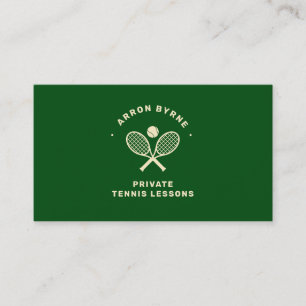 Tennis Coach  Crossed Rackets Green  Business Card