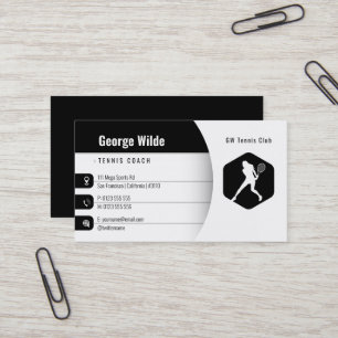 Tennis Coach   Female Tennis Player Black White Business Card