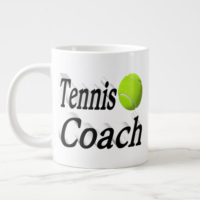 Tennis Coach half text  Large Coffee Mug (Left)