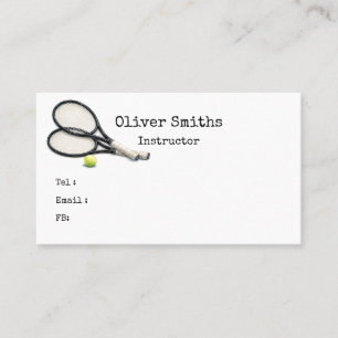 Tennis Coach Instructor with tennis ball on Blue Business Card