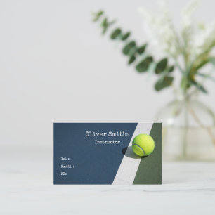 Tennis Coach Instructor with tennis ball on Blue  Business Card