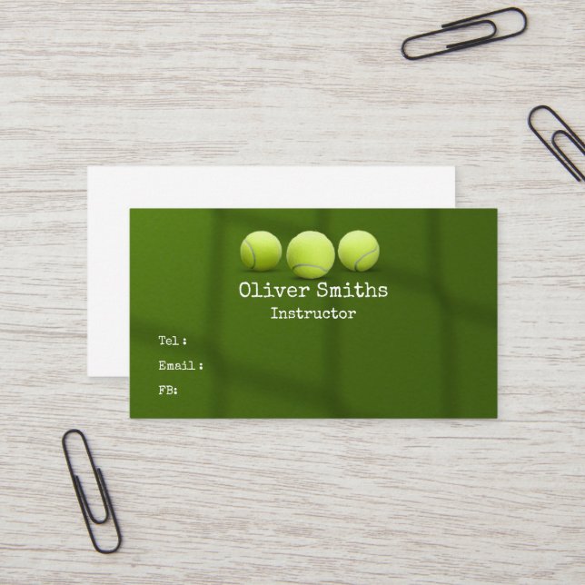 Tennis Coach Instructor with tennis ball on green  Business Card (Front/Back In Situ)