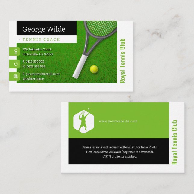 Tennis Coach | Male Tennis Player Business Card (Front/Back)