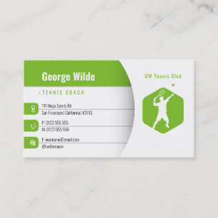 Tennis Coach   Male Tennis Player Green Business Card