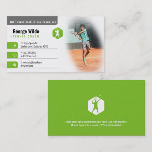 Tennis Coach   Male Tennis Player Green Business Card