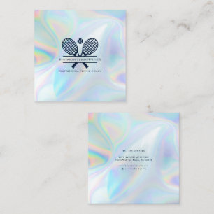 Tennis Coach Minimal Typography Holographic Square Business Card