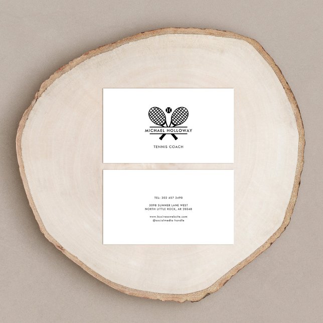 Tennis Coach Minimalist Black White Business Card (Tennis Coach Corporate Motif Business Card)