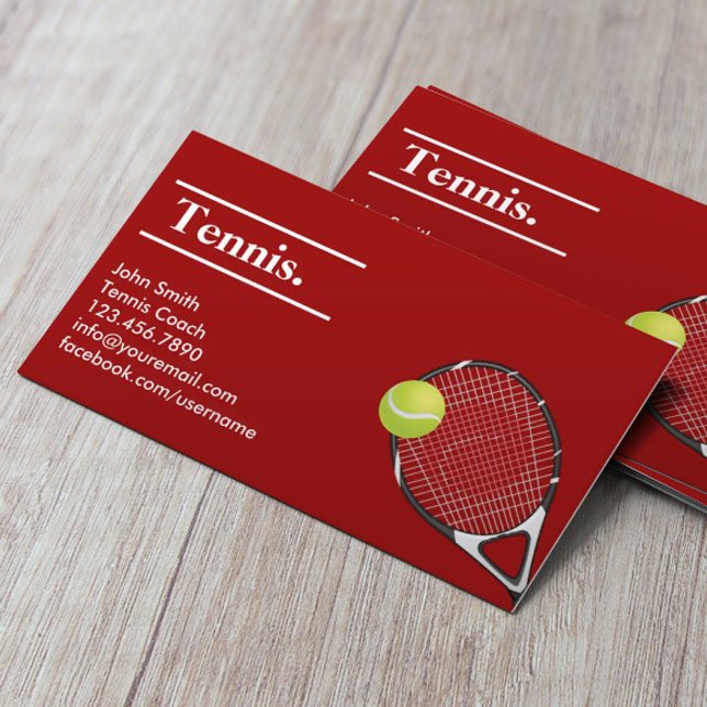 Tennis Coach Modern Red Clay Sport Instructor Business Card (Creator Uploaded)