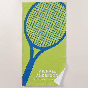 Tennis coach or player racket personalised name beach towel