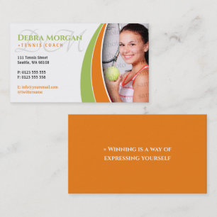 Tennis Coach Photo   Trainer Practice Lessons Business Card