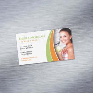 Tennis Coach Photo   Trainer Practice Lessons Magnetic Business Card