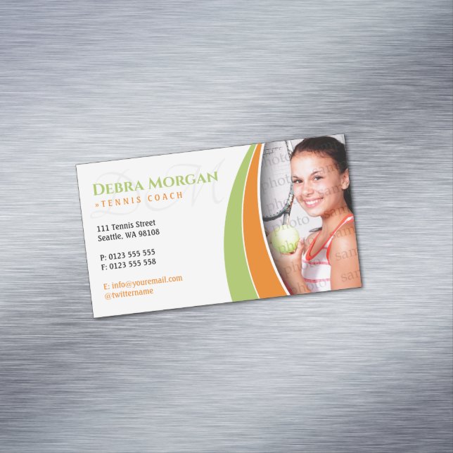 Tennis Coach Photo | Trainer Practice Lessons Magnetic Business Card (In Situ)