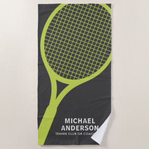 Tennis coach player racket personalised name club beach towel