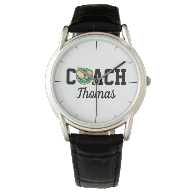 Tennis Coach Player's Name Rackets & Ball Athletic Watch (Front)
